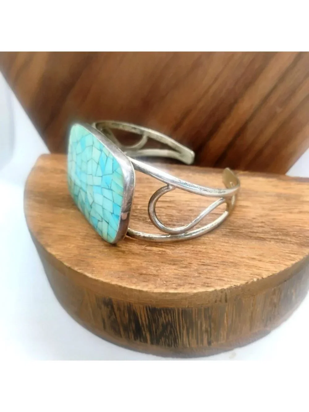 Jay King DTR Sterling Silver and Turquoise Mosaic Cuff Bracelet Size 6.5 - Picture 3 of 10